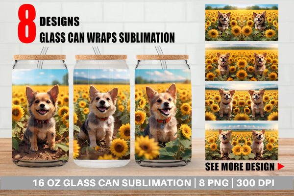 Glass Can Wrap Dog and Sunflowers on Sale