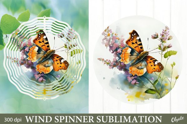 Butterfly with Flowers Sublimation. Wind Spinner Design PNG Cheap