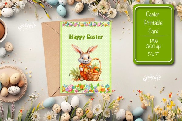 Printable Easter card Watercolor Easter Bunny postcard Supply