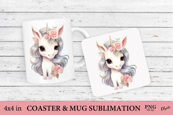 Cute Little Unicorn Sublimation PNG. Coaster, Mug PNG Online