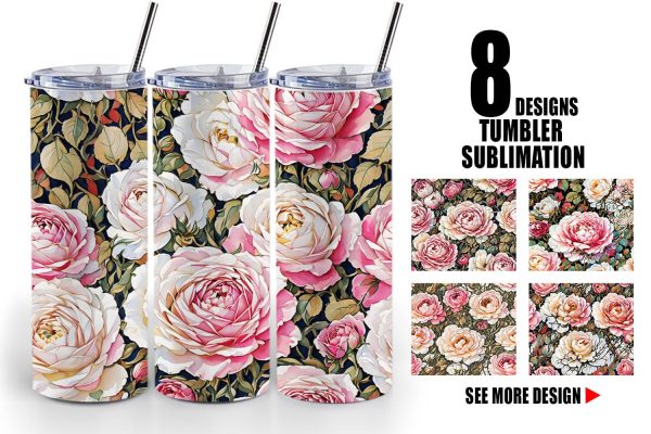 Tumbler Watercolor Roses Pattern Online Sale