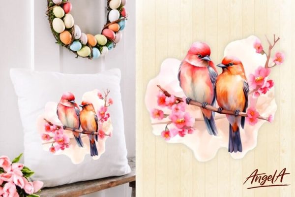 Spring pillow sublimation design   spring bird sublimation Sale
