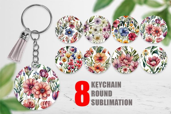 Keychain Watercolor Spring Floral Discount