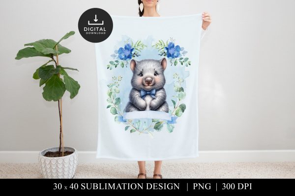 Wombat Blanket Sublimation Design, Printable Nursery Decor Fashion