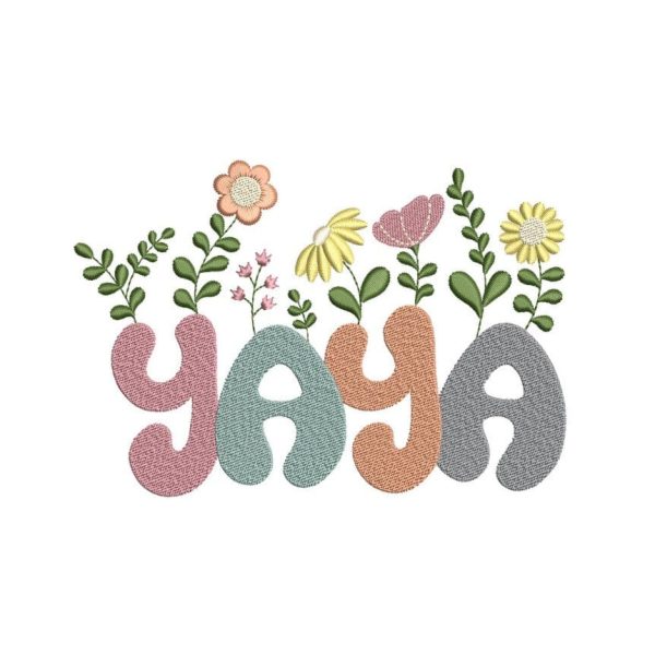Yaya Flower Embroidery Design, Retro Mothers Day Embroidery File, 3 sizes, Instant Download Online