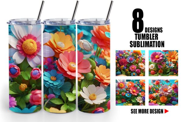 Tumbler Wrap 3D Summer Flowers Supply