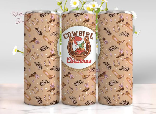 Cowgirl Christmas Tumbler Wrap, Western 20oz Skinny Tumbler Sublimation Design, Instant PNG Download For Discount