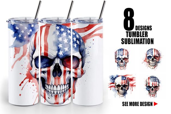 Tumbler Wrap Skull 4th of July Cheap