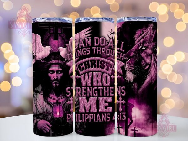 I Can Do All Things Through Christ 20oz Tumbler Wrap Sublimation Design, Lion Of Judah Tumbler Wrap, Instant Digital Download Sale