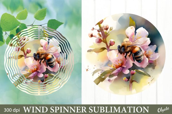 Bee Wind Spinner Sublimation. Spring Wind Spinner PNG Cheap