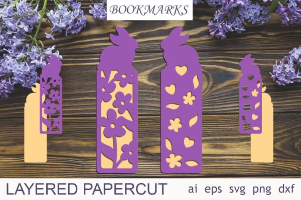Bookmarks with bunny and flowers svg, Easter bookmarks layered papercut Online