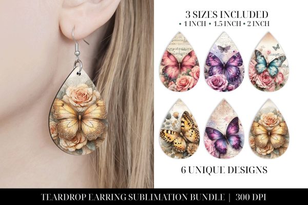 Floral Butterfly Teardrop Earring Sublimation Bundle Discount