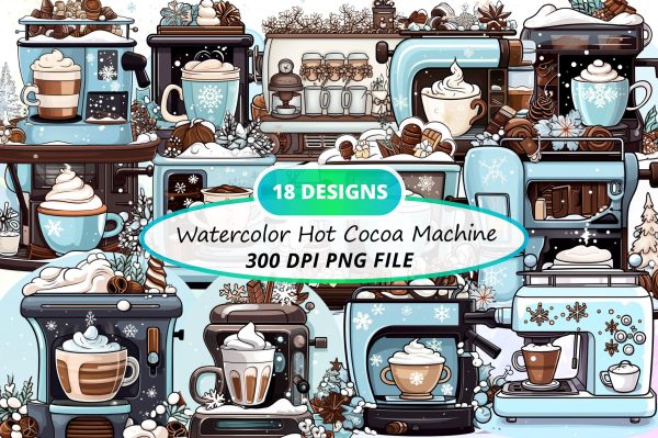 Watercolor Hot Cocoa Machine Clipart Bundle Hot on Sale