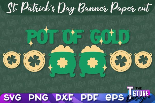 St. Patrick s Day Banner Paper cut | Paper Banner SVG | Lucky Design SVG Discount