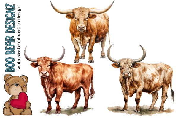 Watercolor Texas Long horn Clipart Online Hot Sale