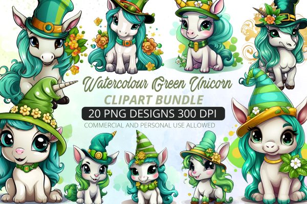 Watercolor Green Hat Clipart Bundle Sale