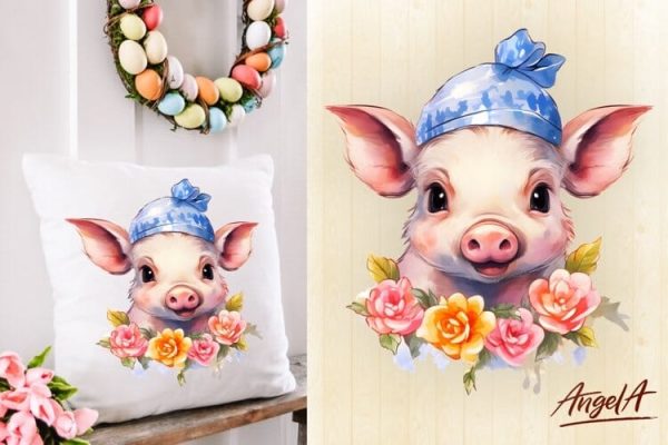 Pillow sublimation design   cute baby pig clipart png on Sale