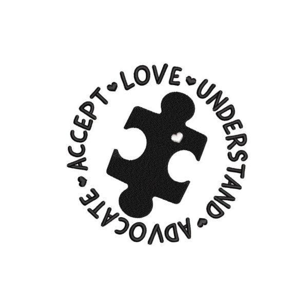 Autism Embroidery Design, Accept Love Understand Advocate Embroidery Design, Puzzle Piece with Heart Embroidery, 3 sizes, Instant Download Cheap