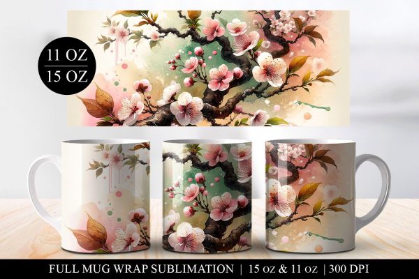 Cherry Blossom Mug Sublimation Design PNG Online