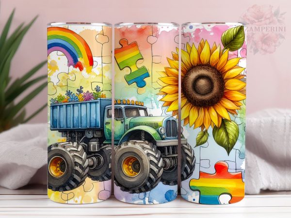 Monster Truck 20oz Tumbler Wrap PNG, Autism Awareness Tumbler Png, Straight & Tapered Tumbler Wrap, Instant Digital Download Cheap