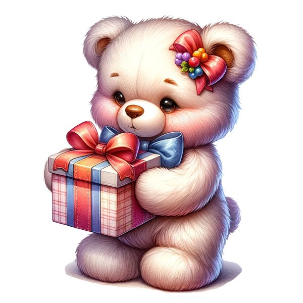 Teddy Bear with Gift Box,Illustrator Clipart,Quotes and Sayings,Food & Drink,On Sale, Print & Cut on Sale
