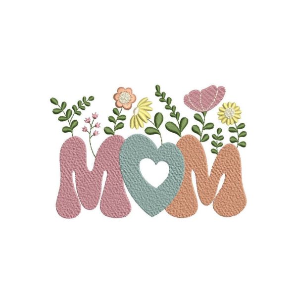 Mom Flower Embroidery Design, Retro Mothers Day Embroidery File, 3 sizes, Instant Download Discount