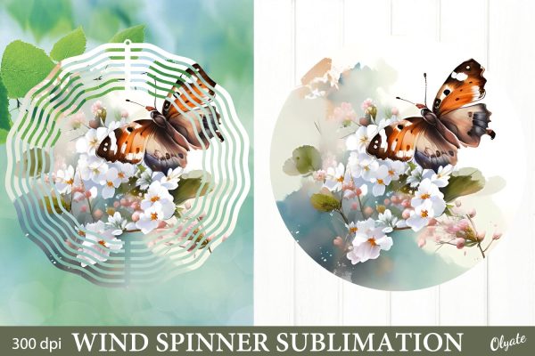 Butterfly Sublimation PNG. Spring Wind Spinner Design PNG Cheap