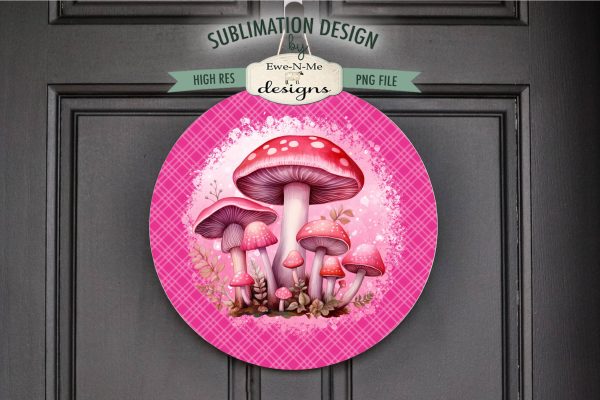 Bright Pink Mushrooms Round Sublimation Design Online now