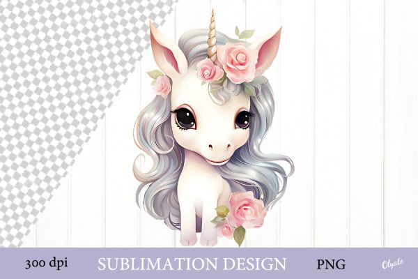 Floral Unicorn Sublimation PNG. Sublimation Design For Sale