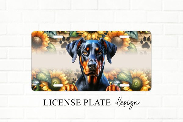 Doberman Dog With Sunflowers License Plate Design Online now