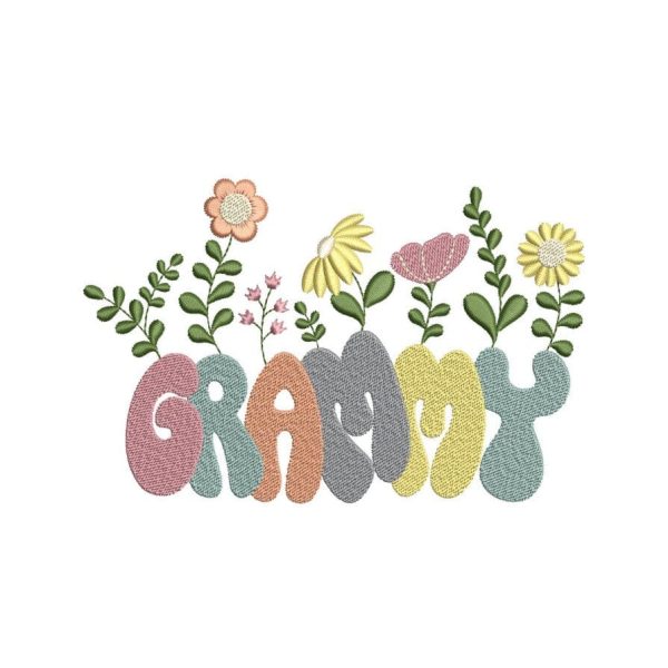 Grammy Flower Embroidery Design, Retro Mothers Day Embroidery File, 3 sizes, Instant Download Online Sale