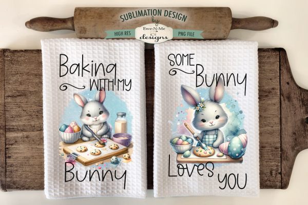 Baking Bunnies Kitchen Towel Sublimation Designs on Sale