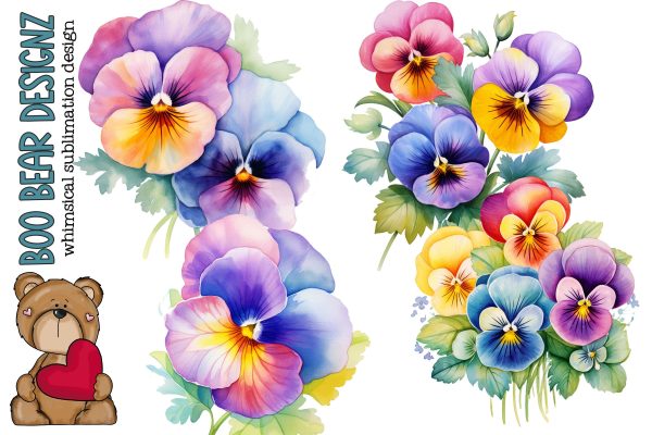 Watercolor Rainbow Pansy Clipart Sale