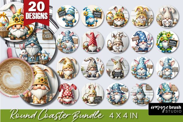 Easter Gnome Round Coaster Sublimation Bundle 20 PNG Supply
