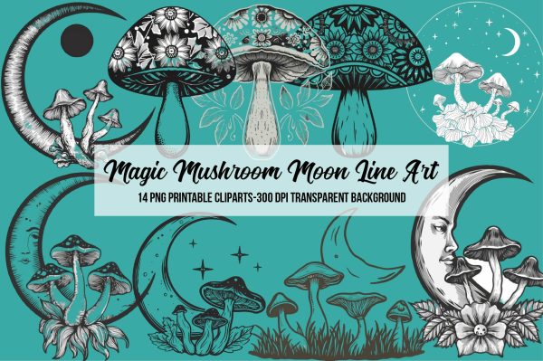 Magic Mushroom Moon Line Art For Cheap
