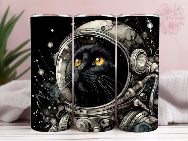 Astronaut Black Cat in Space Tumler PNG, Funny Animal in Space 20oz Tumbler Wrap PNG, Straight & Tapered Tumbler Wrap, Instant Digital Download Online Sale