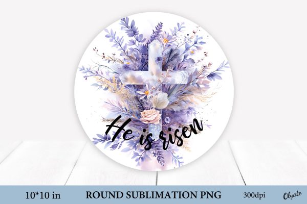He is Risen. Easter Cross with Flowers. Round PNG For Cheap