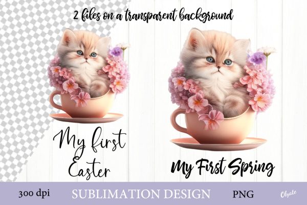 My First Easter, My First Spring. Cat, Kitty Sublimation PNG Fashion