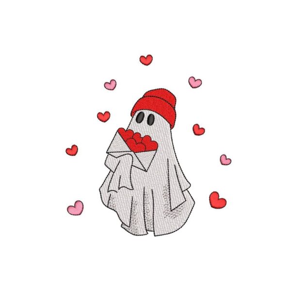 Valentine Ghost Embroidery Design, 3 sizes, Instant Download Sale