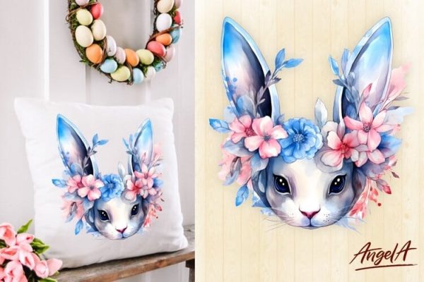 Easter sublimation design   pillow easter bunny flowers png Online Sale