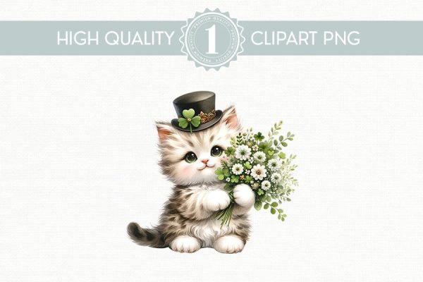 St. Patrick s Day Clipart, Cute Kitten PNG Online Sale