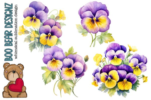 Watercolor Purple Pansy Clipart Fashion