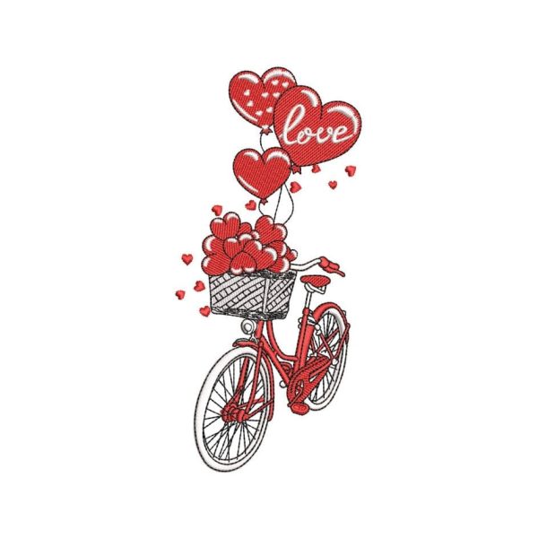 Bike with Basket of Hearts Machine Embroidery Design, 3 sizes, Instant Download Online Sale