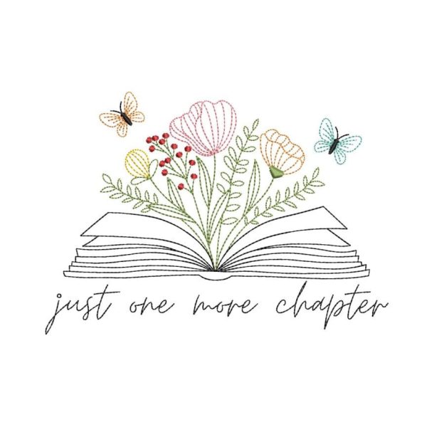 Book with flowers embroidery design, Just one more chapter embroidery, 4 sizes, Instant Download Hot on Sale
