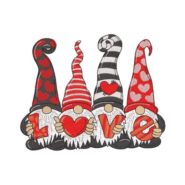 Valentine Gnomes Embroidery Design, Valentine s Day Embroidery File, 3 sizes, Instant Download Online Sale
