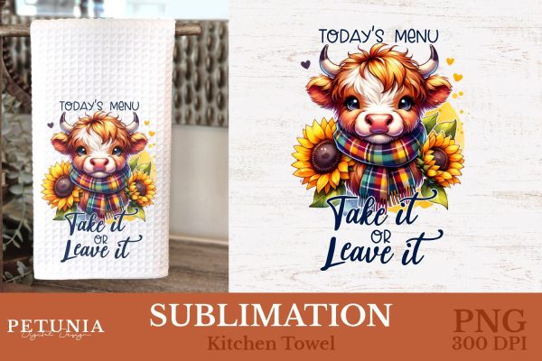 Kitchen Towel Sublimation Designs | Highland Cow PNG Online Sale