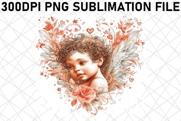 Cupid s Romantic Reverie: Watercolor Sublimation on Sale