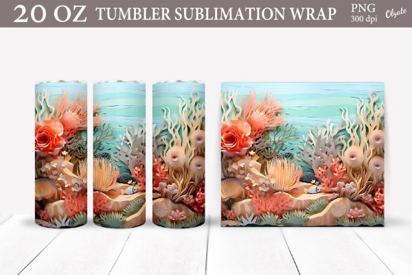 3D Sea Tumbler Sublimation. 20 OZ Tumbler Wrap PNG on Sale