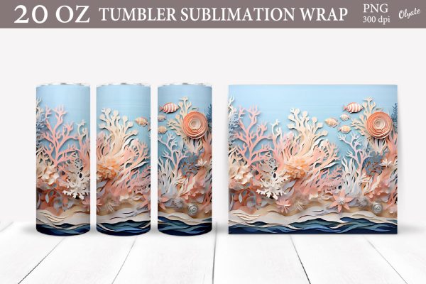 3D Sea Tumbler Sublimation PNG. 20 OZ Tumbler Wrap PNG Online Hot Sale
