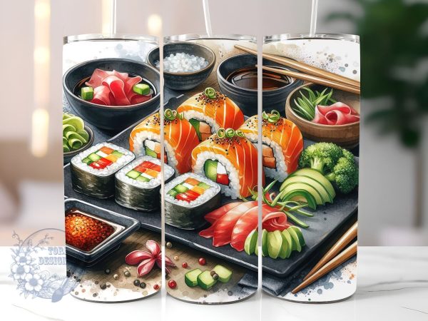 Sushi Plate 20oz Skinny Tumbler Sublimation Design, Sushi Lover Tumbler Png, Straight & Tapered Tumbler Wrap, Instant Digital Download Online